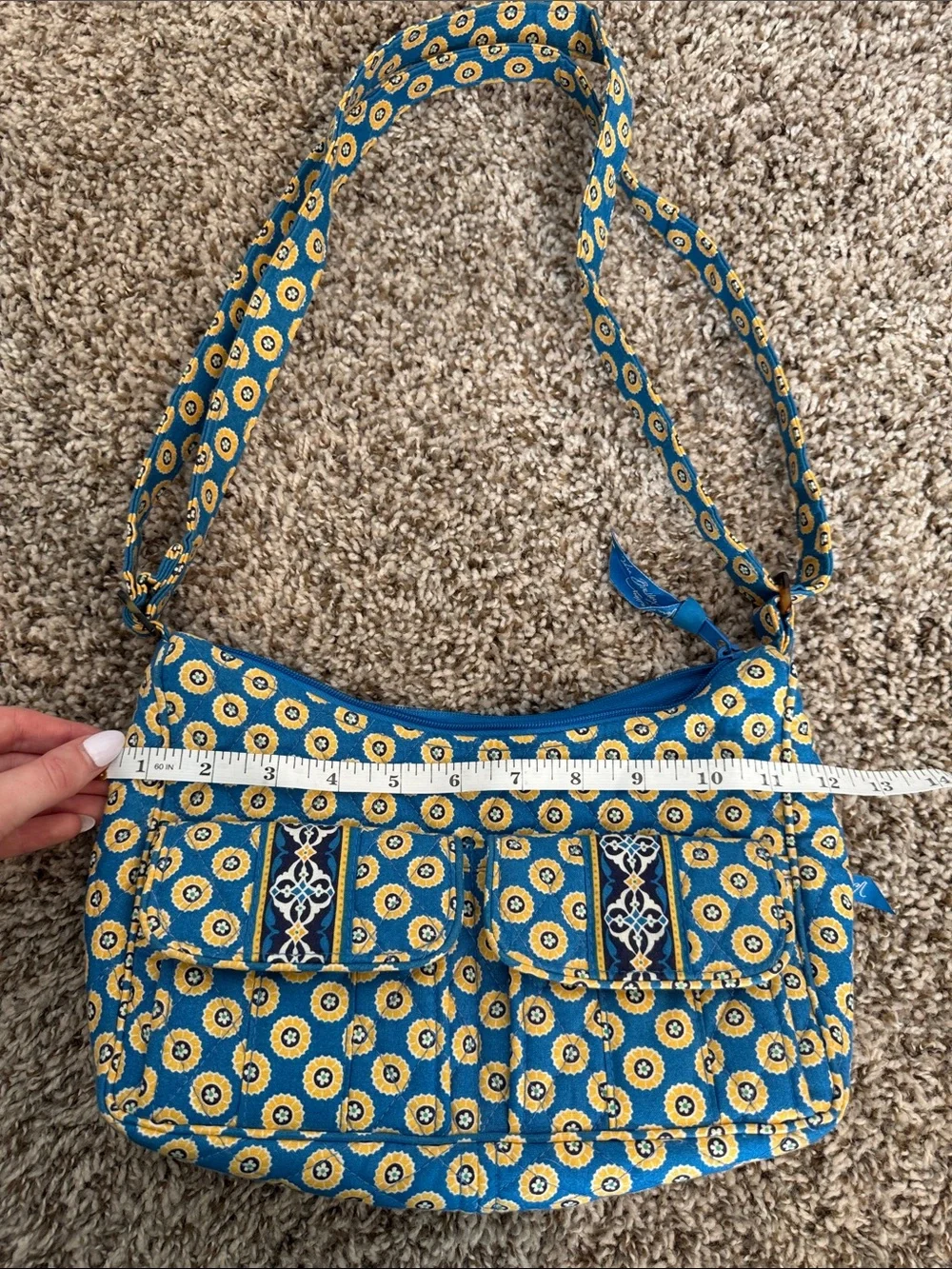 Vera Bradley Blue and Yellow Quilted Floral Circle Shoulder Bag